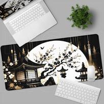 Black And White Style Cherry Blossom Computer Mousepad Xxl Anti-Slip Long Deskmat Sakura Scenery Game Lock Edge Keyboard Cushion 30cmx60cm