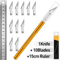 Hobby Knife with 1Steel Knife Exacto 1 Pcs Stainless 1 Pcs Craft Knife Exacto Blade Kit, 1pcs Steel 15CM Ruler for Art, M331 Yellow