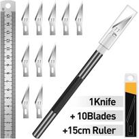 Hobby Knife with 1Steel Knife Exacto 1 Pcs Stainless 1 Pcs Craft Knife Exacto Blade Kit, 1pcs Steel 15CM Ruler for Art, M331 black