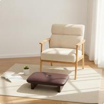 Žemas pufas su dygsniavimu, mažas, svetainei, biuro darbuotojams Brown Oil Wax Leather beige