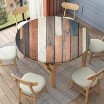 Medienos rašto apvali staltiesė Valgomojo stalo apdaila Priedai Rašomasis stalas Virtuvės dekoras Elastingas stalo užvalkalas Neperšlampamas namų dekoras diameter 60cm gray