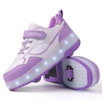 29-40 Vaikiškų dviračių išardymas į plokščius sportinius batus LED Bling Bling Kids švytintys sportbačiai 35 balta/violetinė
