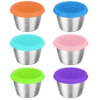Mini pagardų indelis su dangteliu, salotų padažo indelis, silikono nepralaidus dangtelis, daugkartiniai panardinimo puodeliai 6PCS