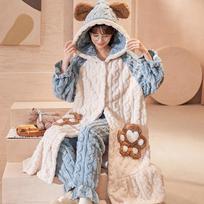 Animacinis storas kimono chalatas moterims, chalatas, pižama, chalatai su gobtuvu, koralinio fliso naktiniai drabužiai, žieminiai paltai namams XXL white