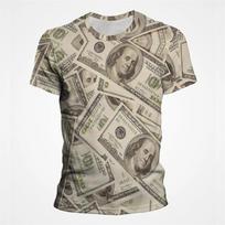 USD dolerio banknotų rašto marškinėliai vyrams Pinigai 3D spausdinti marškinėliai Laisvalaikio trumpomis rankovėmis Streetwear Laisvi Hip Hop marškinėliai Viršutiniai drabužiai S beige