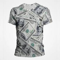 USD dolerio banknotų rašto marškinėliai vyrams Pinigai 3D spausdinti marškinėliai Laisvalaikio trumpomis rankovėmis Streetwear Laisvi Hip Hop marškinėliai Viršutiniai drabužiai S gray