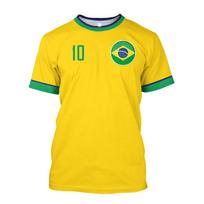 Brazilijos Marškinėliai Vyriški T-shirt Brazilijos Vėliava Rinktinė Futbolo Komandos Marškinėliai Apvalia Kaklo Išplėstas Trumpomis Rankovėmis Vyriški Drabužiai Viršus M yellow