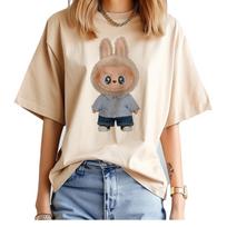 S-6XL Stilius Mielas Labubu Vasarinis Viršus 3D Grafika Trumpomis Rankovėmis Marškinėliai 5XL beige