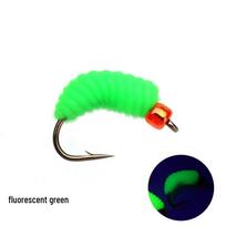 Fluorescentinis mikro kirmėlės vabalo kabliukas masalas baltakojoms ir burnakojėms žuvims Size 10# žalia