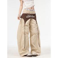 Wind strap silhouette pants high design Spice girl overalls stacked casual paratrooper pants scimitar wide leg pants 2XL abrikosas