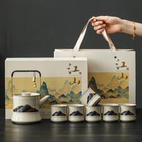 Mountain and River Lifting Beam Pot Kung Fu Tea Set Ceramic Teacup with Tea Leak Company Gift Boxed Gift beige