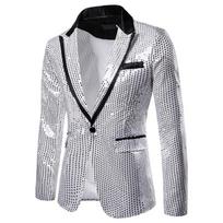 Vyriškas auksinis blizgantis vakarėlio kostiumas Stage Singer Wedding Groom Striukė Master Coat XXL sidabras