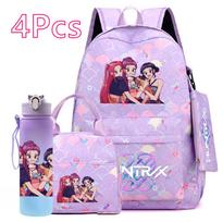 4 vnt./rinkinys Anime mielas K-POP spausdintas kuprinė didelės talpos mokyklinė rankinė dėklas su 750 ml vandens buteliuku berniukui mergaitei mokyklinė kuprinė atspari vandeniui Mochila pink