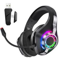 Belaidės žaidimų ausinės su 2,4 GHz ir laidiniu režimu, RGB apšvietimu, žaidimų ausinės su triukšmą slopinančiu mikrofonu, 7.1 erdvinis garsas, skirtos PC, žaidėjams