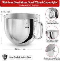 7QT Stainless Steel Mixer Bowl for Kitchenaid Stand Mixers, Kitchen Aid Mixing Bowl for 7QT Lift Mixer with Handle 7QT Bowl gray