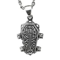 Openable Coffin Pendant Necklace With Skull Crucifix Design Gothic Jewelry For Halloween Parties And Alternative Fashion 1 gray