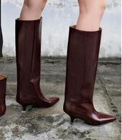 Bordo lakuotos aukštakulnės ilgaaulės moteriškos aulinės basutės Vyno raudonumo smailus priekis įslystamosios Botas Largas De Mujer Maži katiniški kulniukai Subrendusios 38 black