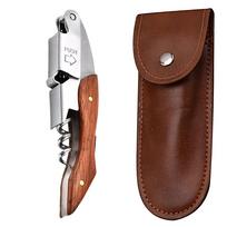 Vyno ir alaus atidarytuvas, individualūs nerūdijančio plieno padavėjai kamščiatraukis su folijos pjaustytuvu Wood, with sheath brown
