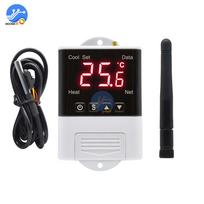 Belaidis Wifi Temperatūros Valdiklis Termostatas AC110-220V DS18B20 NTC Jutiklis Skaitmeninis Ekranas APP Valdymas Išmaniajam Namui Akvariumui DTC2201 DS18B20 black