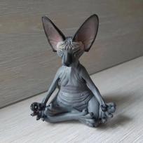 Įnoringas Budos Sfinksas Katės figūrėlė Meditacija Joga Laimingos katės dekoras Meno skulptūros Lauko sodo statulos statulėlės gray