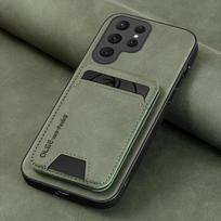 Verslo odinis telefono dėklas, skirtas Samsung S25 Edge S24 Ultra S22 S20 S21 S23 FE Note 20 Plus, su piniginės, kortelių laikiklio ir stovelio funkcijomis, Etui Galaxy S26 Plus žalia