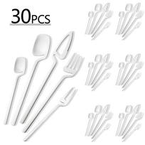 30Pcs Creative Rose Cutlery Set Knife Forks Coffee Spoon Dinnerware Set Matte Stainless Steel Tableware Party Kitchen Flatware