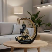 Black & Gold Meditating Buddha Statue with Crescent Moon & Hand Base black