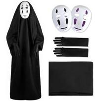 GOKEI Halloween cosplay costume 4-piece set includes 2 masks gloves faceless ghost black cape horror disguise XL (160-175CM) black