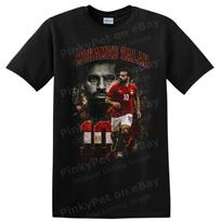 Mohamed Salah T Shirt Egypt Soccer Star Action Portrait Red Jersey Tee M black