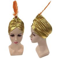Rhinestones Arab Pleated Turban Arabian Hats Sultan Costume Headwear Indian Pleated Cap  Halloween auksas