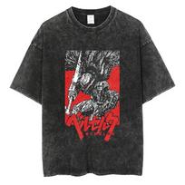 Japanese Anime Berserk Retro Washed T-shirt Men and Women New Summer Harajuku Clothing Casual Round Neck Short Sleeved Top XXL black