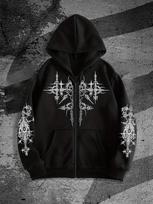 Unisex Gothic Dark Print Zip-Up Hoodie Trendy Streetwear Casual Everyday Fashion Unisex Style Holiday Gift S black