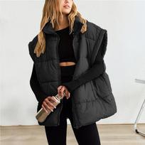 Žieminis moteriškas dygsniuotas liemenės paltas Užtrauktukas Storesnis Šilta striukė Ruduo Žiema Laisvalaikio Medvilninės pūkinės liemenės Užtrauktukas Pūkinės striukės Liemenė S black