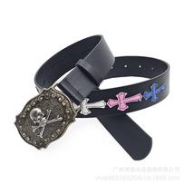 Kryželių rašto sidabro lydinio graviruotas volelis tuščiaviduris Crowe sagtelė PU diržas punk retro mados tendencija black