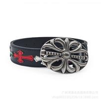 Kryželių rašto sidabro lydinio graviruotas volelis tuščiaviduris Crowe sagtelė PU diržas punk retro mados tendencija black