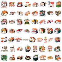 55-Sheet New Sushi Cartoon Graffiti Stickers for Luggage & Water Bottles 5~8 cm black