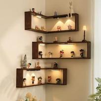 Tvirtos medienos 90° kampinė sieninė lentyna - Dekoratyvinė knygų lentyna ir smulkių žaislų organizatorius 40*20*20CM + 10CM Light Strip