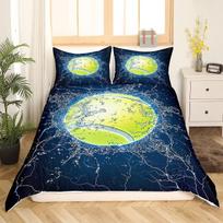 Tennis Court Print Duvet Cover Set,Boys Sports Games Themed Comforter Cover,Yellow Tennis Racket Sporting Equipment Bedding Set EU Single 135*200cm/53x79in 3pcs gray