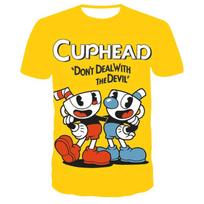 3D Cuphead Mugman Vaikiški marškinėliai Spausdinti Merginoms Juokingi Drabužiai Berniukai Vaikai Viršutiniai Vaikiški Drabužiai Kūdikių Marškinėliai Vyriški Moteriški Drabužiai Marškinėliai 130 yellow