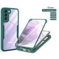 360° silikoninis dėklas Samsung Galaxy S24 Ultra S22 S23 S21 Plus Fe A54 A34 A24 A14 A53 A33 A23 A13 atsparus smūgiams pilnos apsaugos dangtelis Galaxy A24 žalia