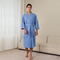 Metų pabaigos vasarinis lengvas vaflinis chalatas - unisex V formos iškirptė, 3/4 rankovės, sugeriantis miego drabužis pavasariui ir rudeniui M gray