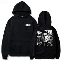 MDLR spausdinti džemperiai su gobtuvu vyriški vilnos megztinis hip hop'o stiliaus kasdienis rudens žiemos vilnos gatvės stiliaus viršutinis drabužis M black