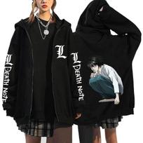 Japoniško anime „Death Note“ spausdintas su užtrauktuku džemperis su gobtuvu Ruduo Žiema Moterys Vyrai Laisvalaikio Harajuku Mada Ilgomis Rankovėmis Vilnos Megztiniai L black