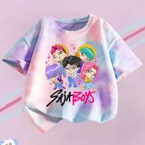 KPop Demonų medžiotojų marškinėliai Vaikams Violetiniai dažyti mazgais Viršus Mergaitėms O formos iškirptė Drabužiai Trumpomis rankovėmis Marškinėliai Vaikams Vasariniai/Rudeniniai Drabužiai Dovana 100 gray