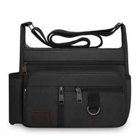 Men's New Large Capacity Crossbody Bag Multi Functional Water Cup Commuting Shoulder Bag Casual Travel Canvas Bag black