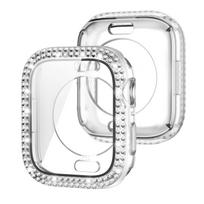 Blizgus stiklas+dėklas Apple Watch dėklui 44 45mm 41mm 40 42mm 44mm Deimantinis buferis+Ekrano apsauga Series 11 10 9 8 7 5 6 SE Series 10 11 46mm skaidri