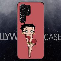 Gražios Betty B-boop dėklas telefonui Samsung S25 Edge Ultra S23 S22 S21 S20 Ultra Plus S24 Fe A54 A53 A25 Stiklinis dangtelis Samsung A14 gray