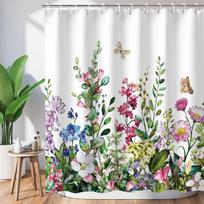 Waterproof Shower Curtain Stained Glass Meadow Flower Dragonfly Polyester Fabric Bath Curtain Home Hotel Bathroom Shower Curtain W60H190(CM)-1 Pcs white