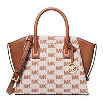 MICHAEL KORS Avril signature logo jacquard gold hardware cotton and polyester handbag small women's brown auksas