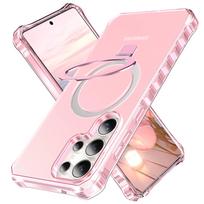 For Samsung Galaxy S25 Ultra/S24 Ultra Plus Case, with Magnetic Ring Stand [Curly Edge] [Wireless Charging] [Reinforced Corners] For Galaxy S24 Ultra rožinė